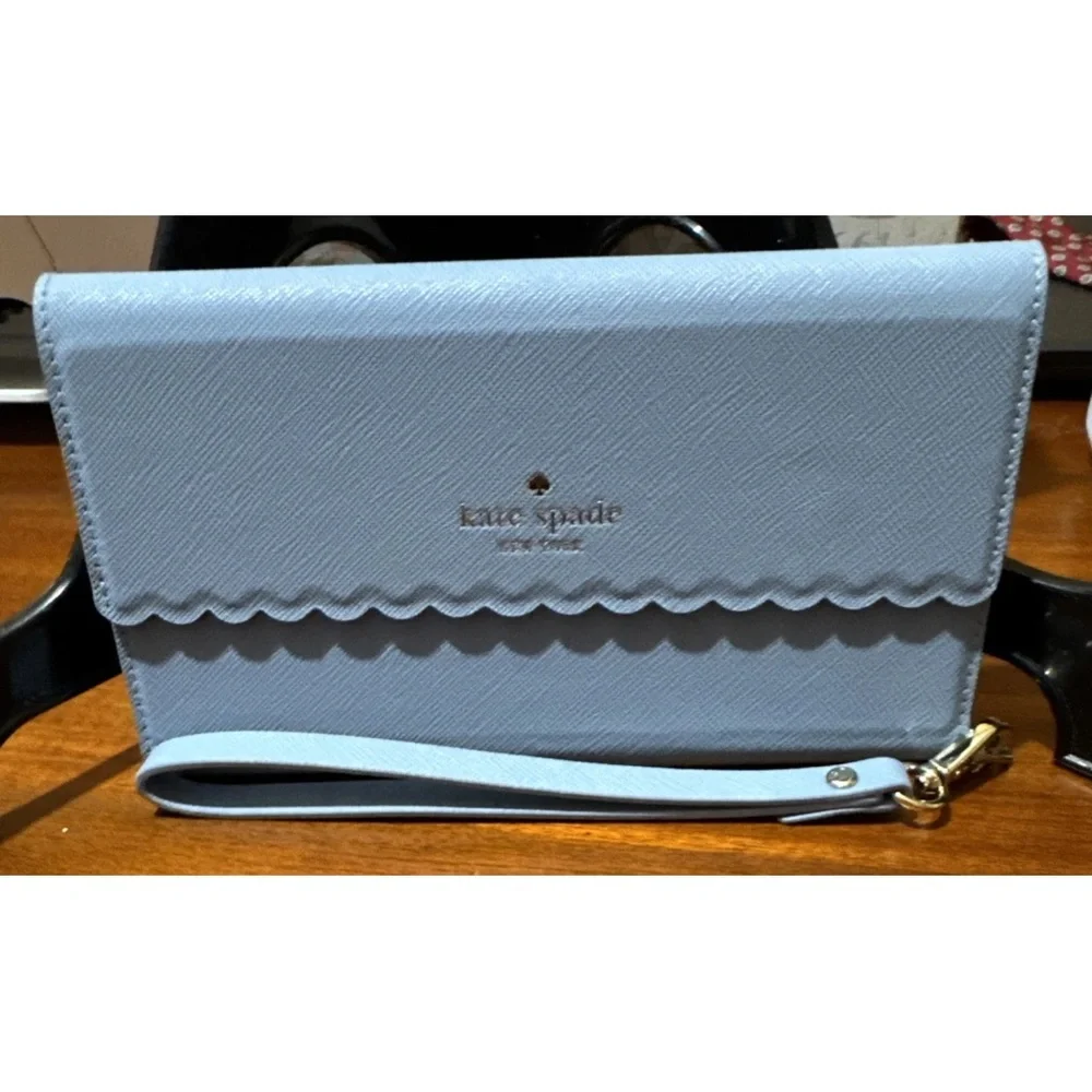 Kate Spade Blue New York Scalloped Phone Case/ Cards Wristlet Tech Accessory